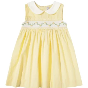 Yellow Smocked Dress with Petal Collar