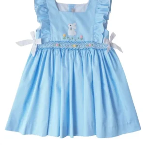 Blue Smocked Bunny Dress with Ruffle Sleeves