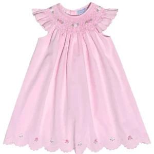 Pink Smocked Dress with Ruffled Sleeves