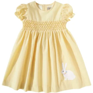 Yellow Smocked Dress with Bunny Appliqué
