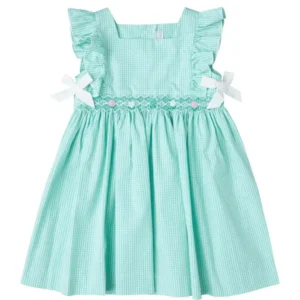 Mint Gingham Smocked Dress with Bow Details